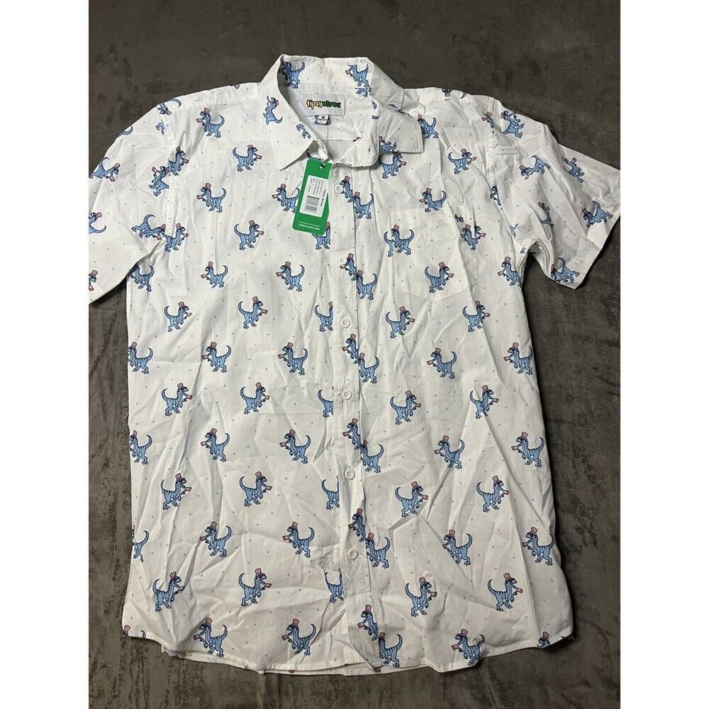 Tipsy Elves Dinosaur Hawaiian Shirt Short Sleeve Button Down Size XL